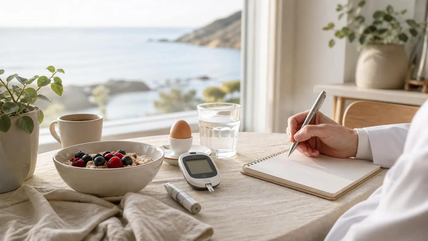 Frukost, glukosmätare och vårdanteckningar vid metabol uppföljning